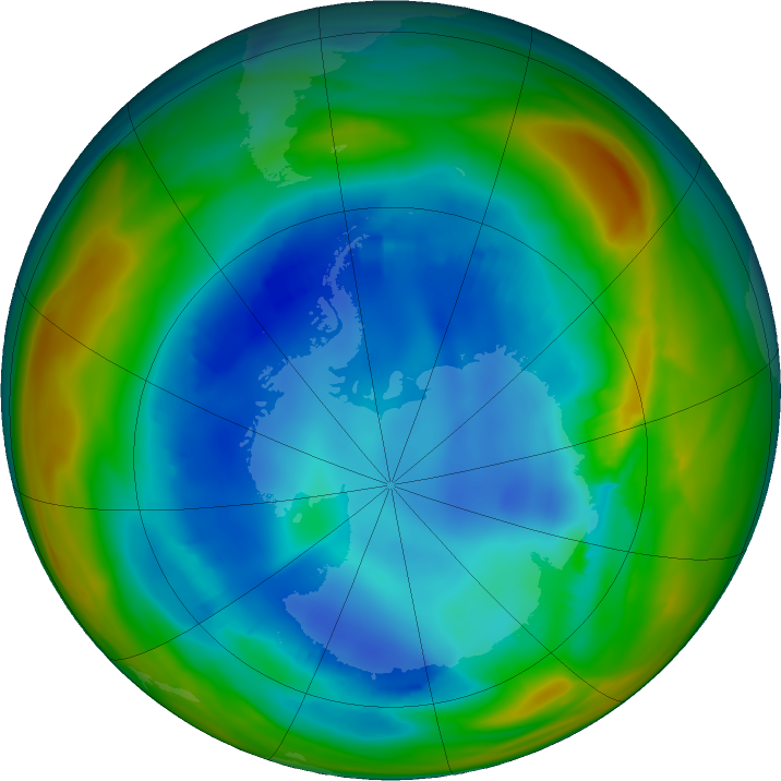 Antarctic ozone map for 06 August 2023